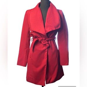 Deep red adjustable waist tie coat size small